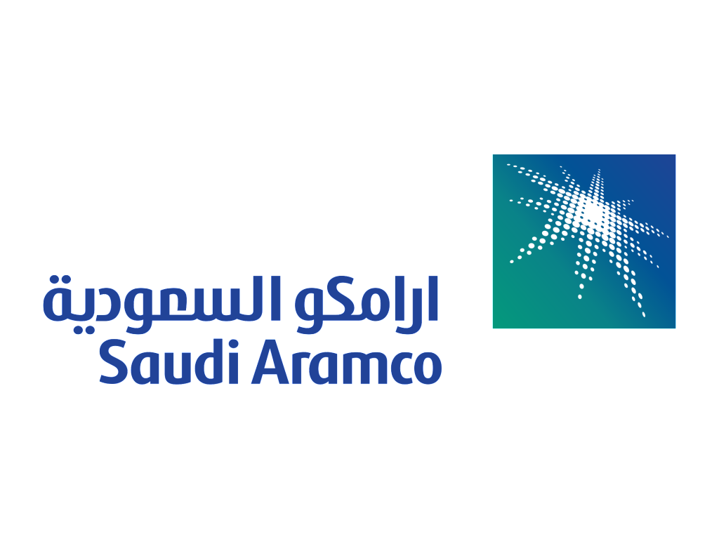 A logo and illustration of the Saudi Aramco company