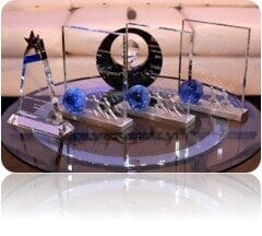 Acrylic awards with blue glass spheres